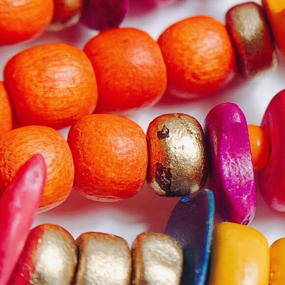 VTG Earrings Painted Wood Bead Boho Clip On Boho Tropical Chunky Eclectic 80s - Picture 8 of 12